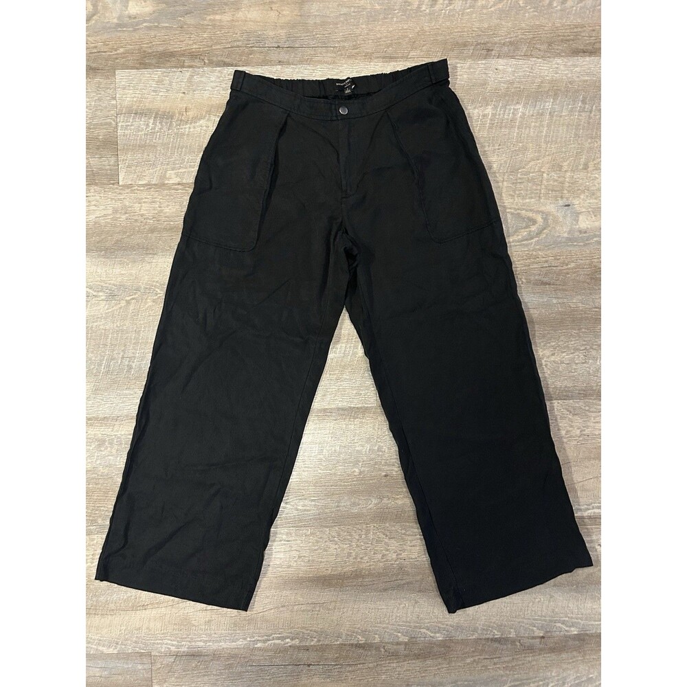 Banana Republic Wide Leg Pants Womens Large L Black 100% Tencel Lyocell Pleated